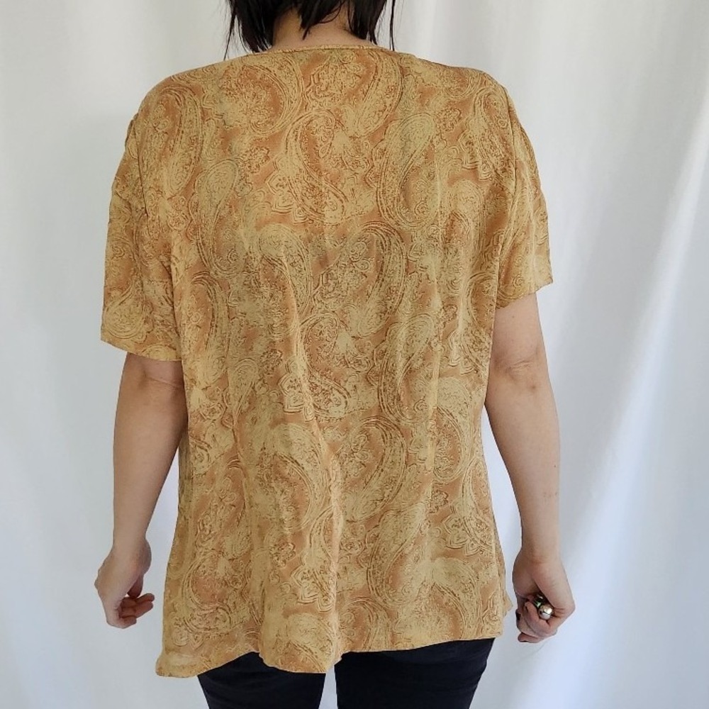 90s Sheer Yellow‎ Paisley Silk Blouse - Picture 3 of 5
